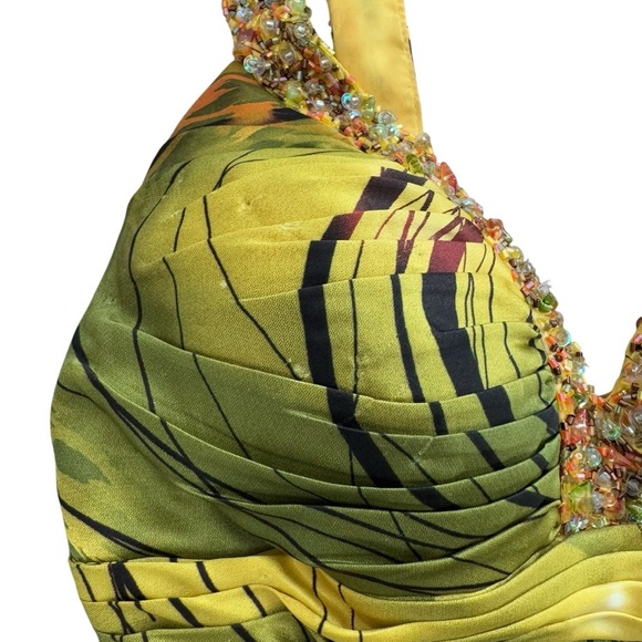 Faviana Couture Tropical Gown Size 2 Cutout Back Beaded Embellished Formal Prom - Picture 16 of 16